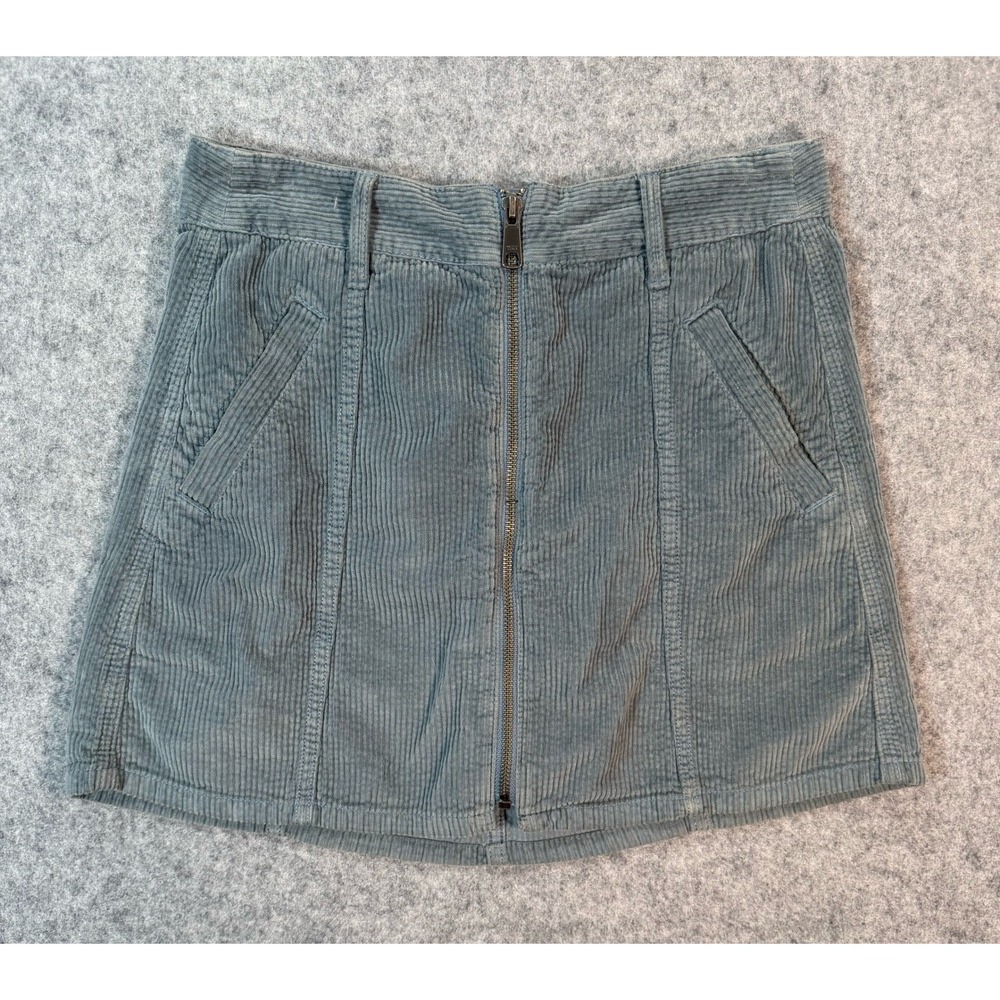American Eagle Hi-Rise A-Line Corduroy Mini Skirt Blue Size 0 Full Zip Front